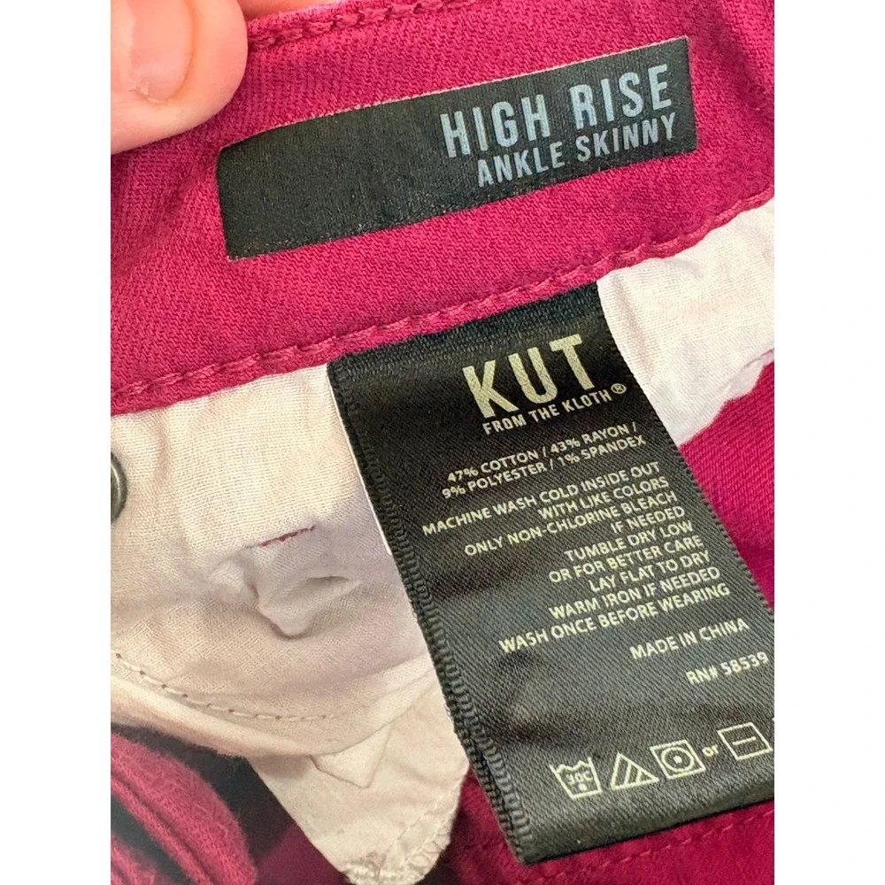 Kut from the Kloth Magenta Pink High Rise Ankle Skinny Jeans Raw Hem Size 4‎
